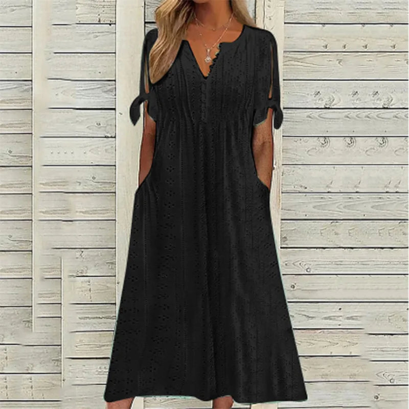 Bailey V Neck Eyelet Midi Dress