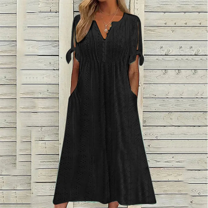 Bailey V Neck Eyelet Midi Dress