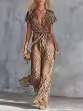 Evangeline Leopard Print Wide Leg Jumpsuit