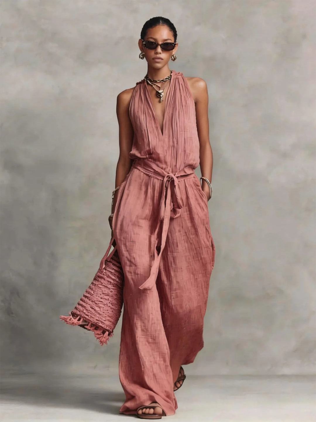 Lillian Front Tie Wide Leg Jumpsuit