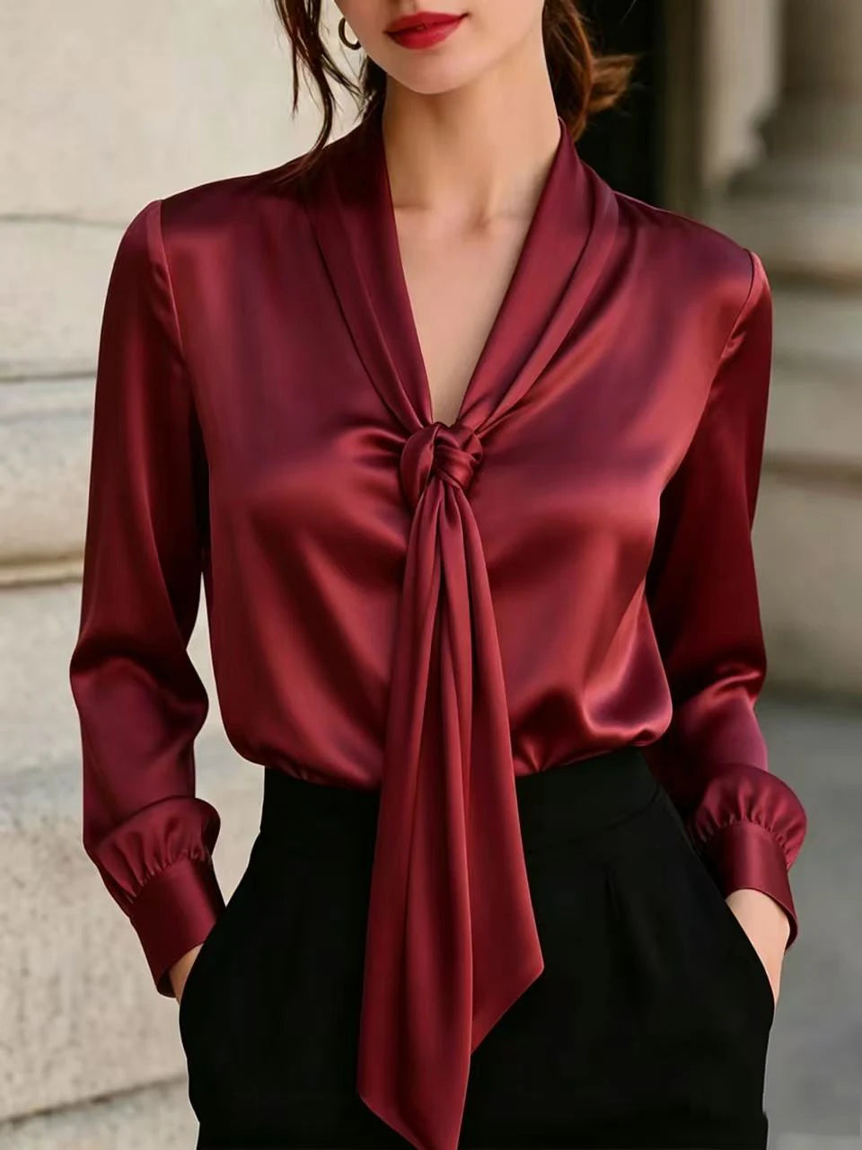 Elara Satin Tie Neck Blouse