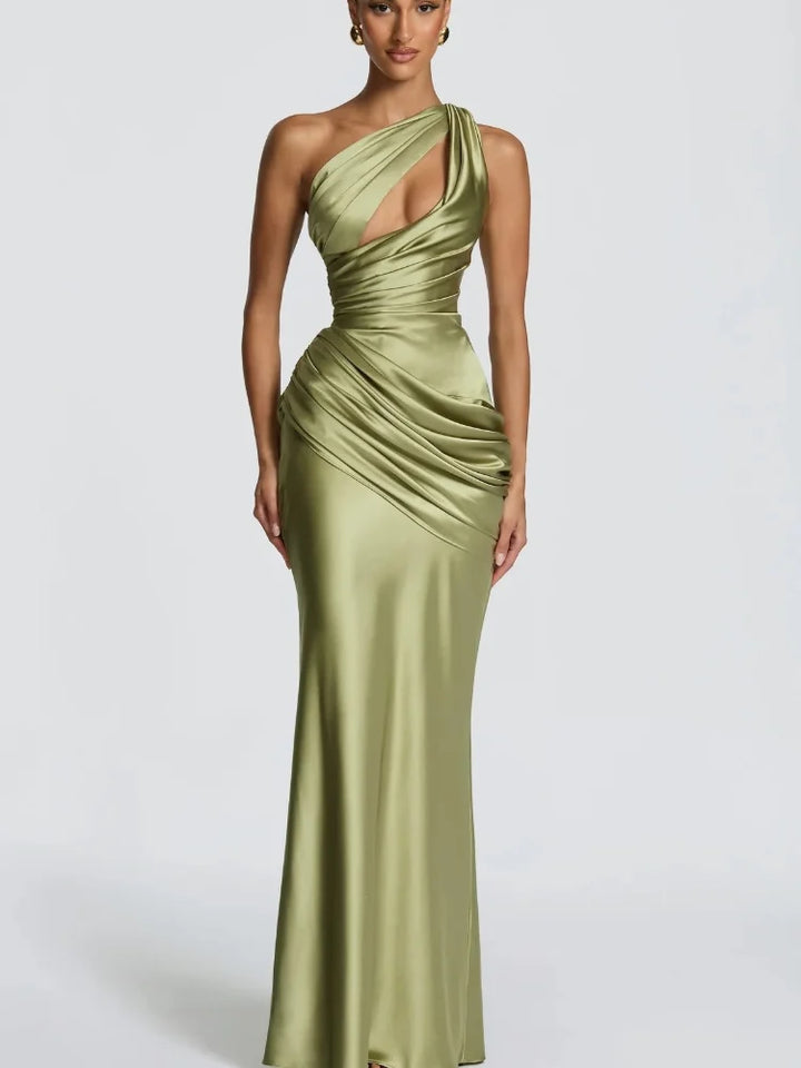 Laura Ruched Satin Wedding Guest Dress
