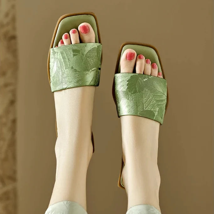 Serene Floral Embossed Square Toe Sandals