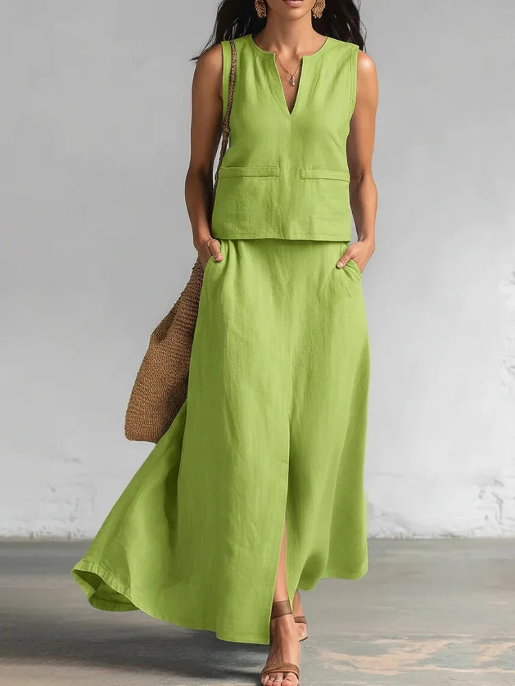 Sadie Flowy Linen Skirt Set