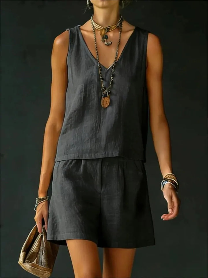 Diana Sleeveless V Neck Short Set