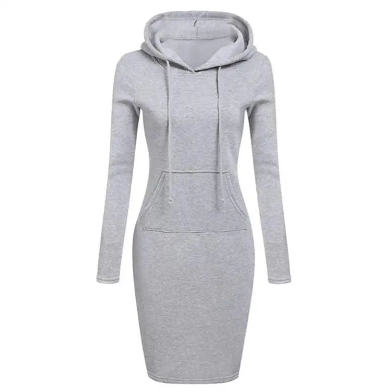 Gray hooded sweatshirt dress front view