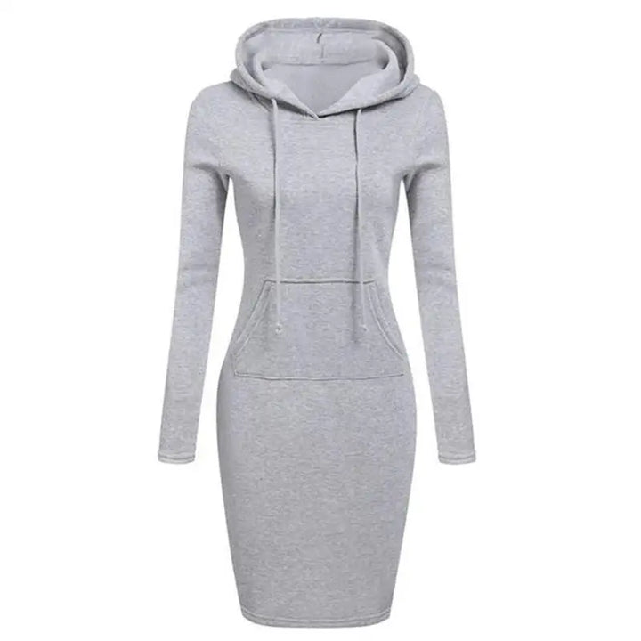 Gray hooded sweatshirt dress front view