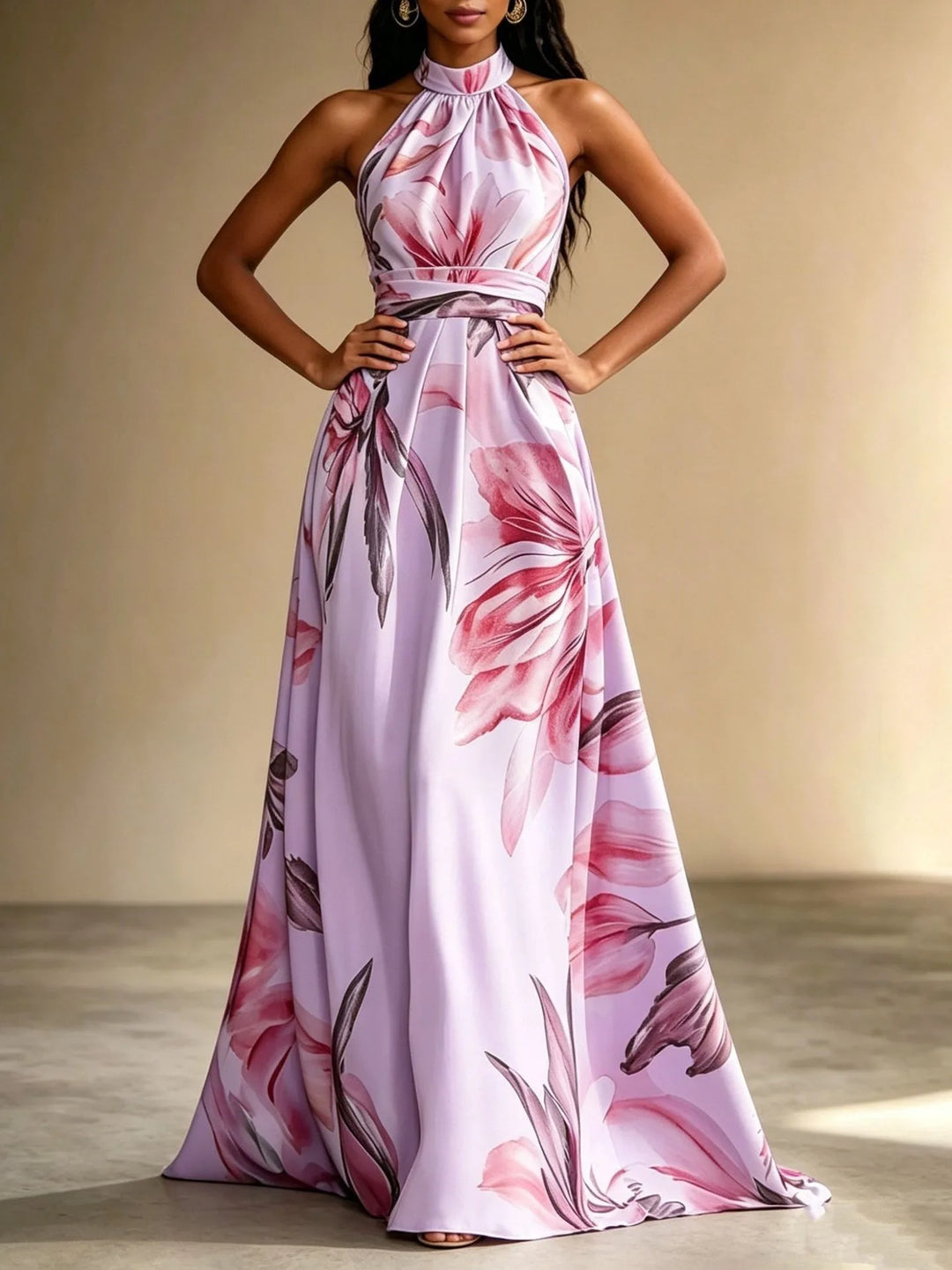 Valencia Floral Halter Bohemian Maxi Dress