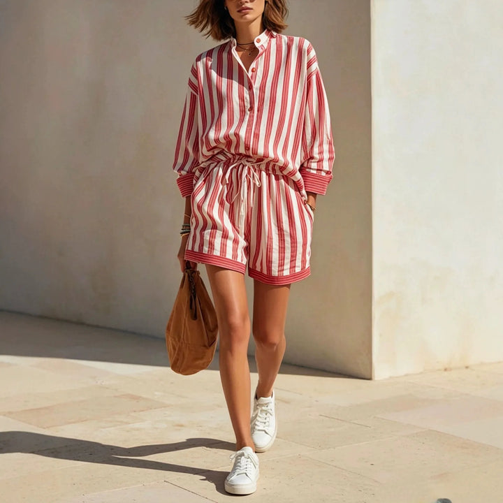 Ruby Soft Striped Short Sleeve Summer Two Piece Set