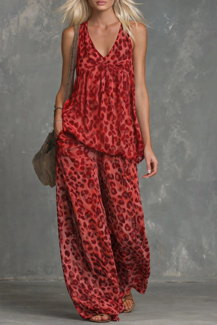 Zelira V-Neck Leopard Matching Set
