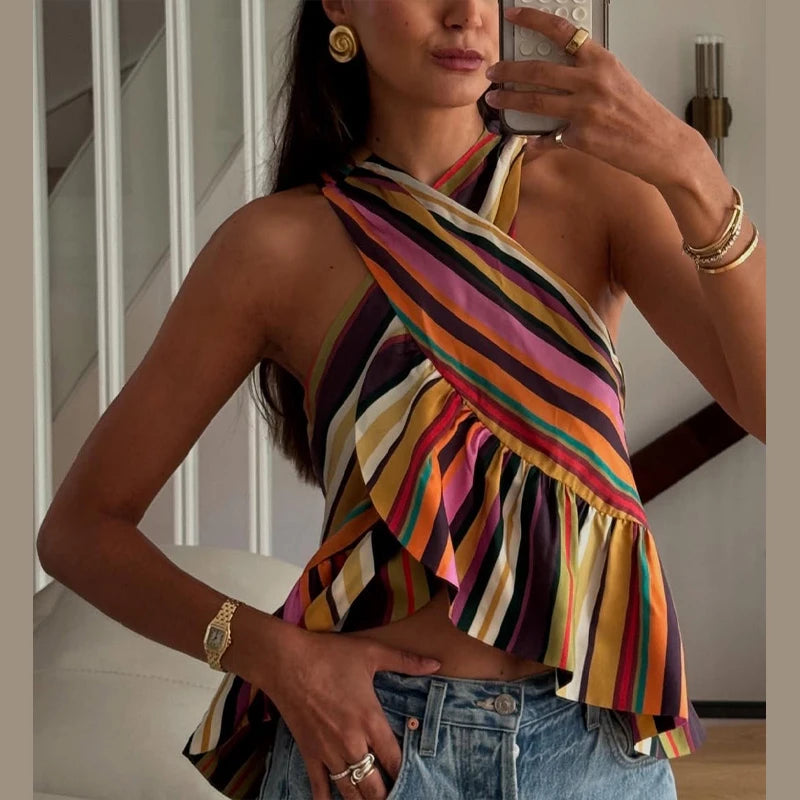 Louise Striped Halter Blouse