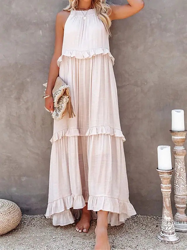 Avah Ruffle Trim Maxi Dress