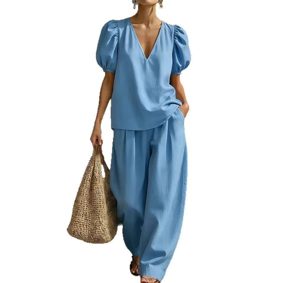 Kayla Puff Sleeve Wide Leg Set