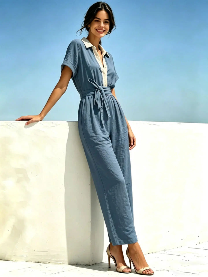 Olivia Belted Short Sleeve Jumpsuit
