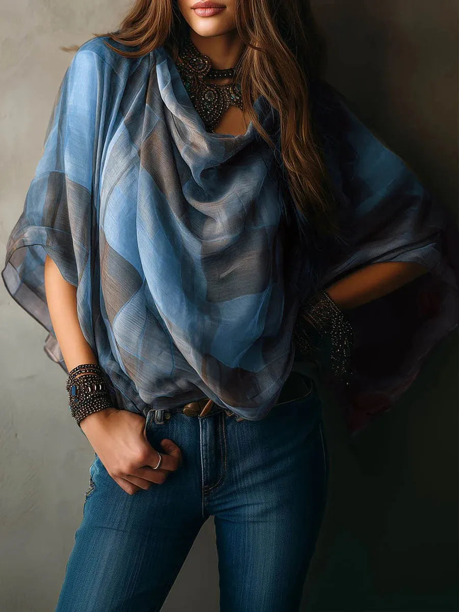 Brielle Draped Plaid Chiffon Blouse
