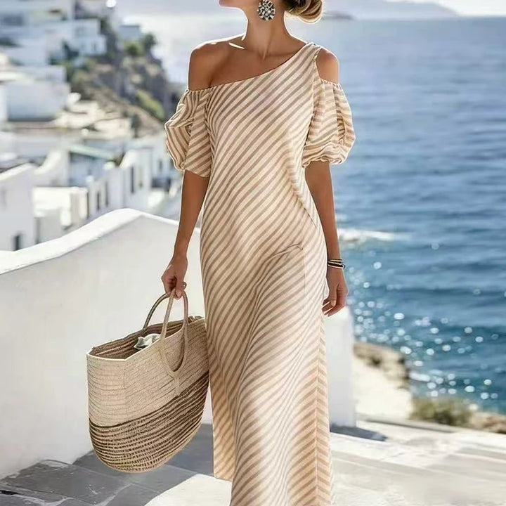 Freya Bohemian Striped One Shoulder Maxi Dress