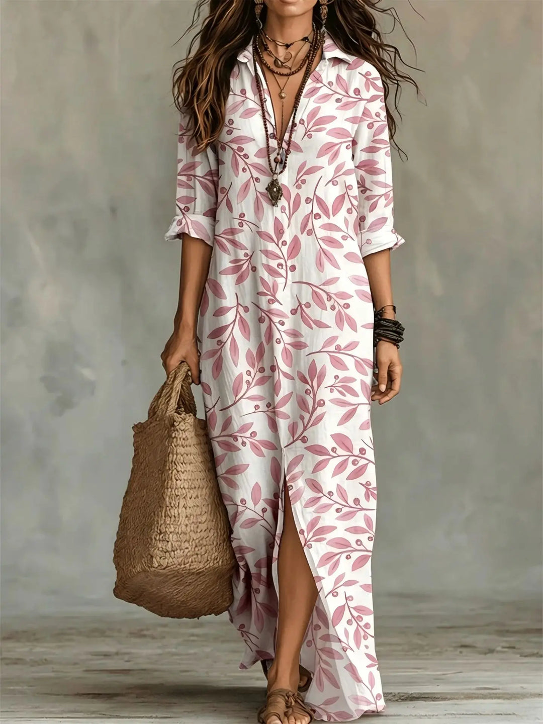 Aurelia Bohemian Print Long Shirt Dress