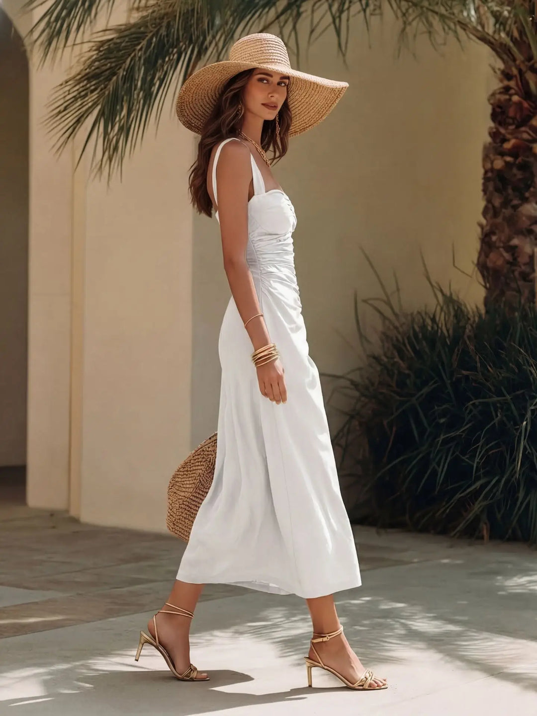 Mirabelle Ruched Backless Midi Dress