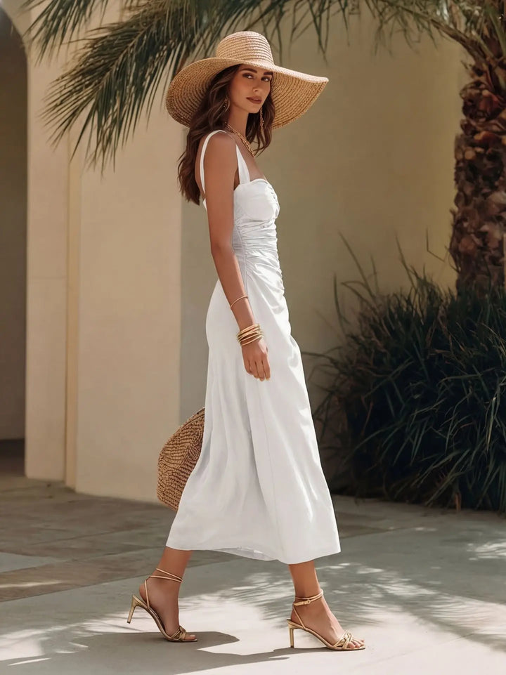 Mirabelle Ruched Backless Midi Dress