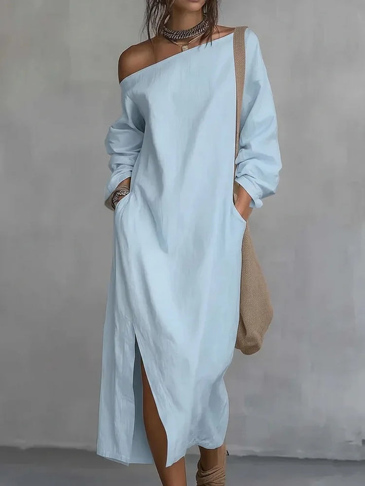 Kaylee One Shoulder Linen Maxi Dress