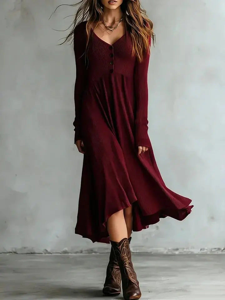 Coraline Long Sleeve A Line Midi Dress