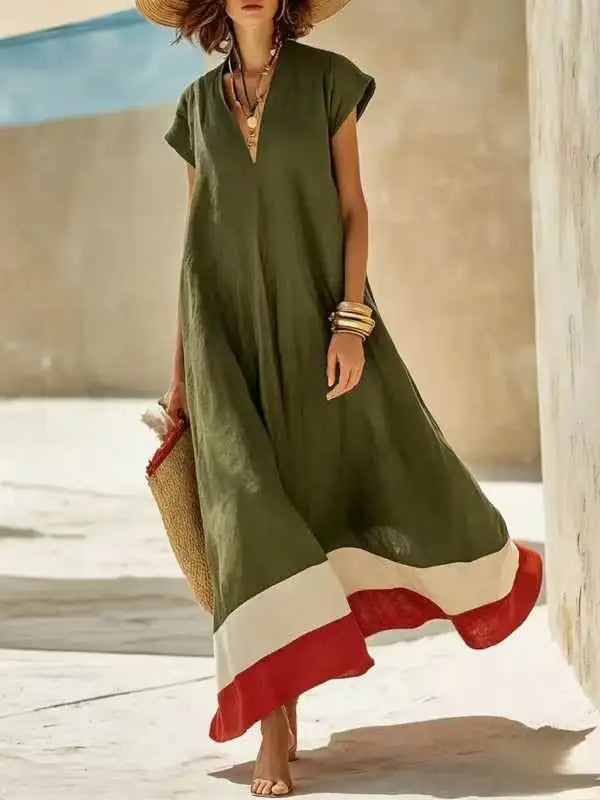 Cambria Striped V Neck Maxi Dress