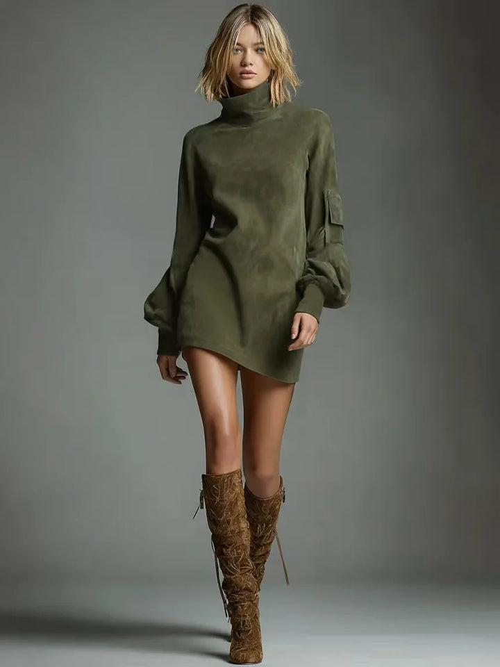 Marlena Suede Turtleneck Dress