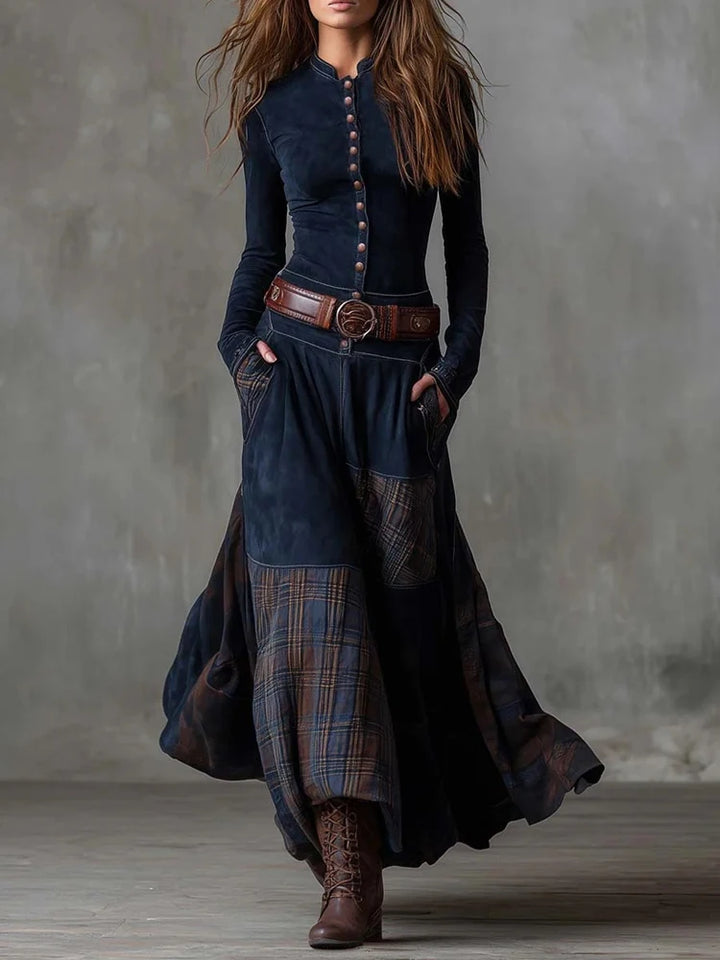 Theodora Vintage Plaid Maxi Dress