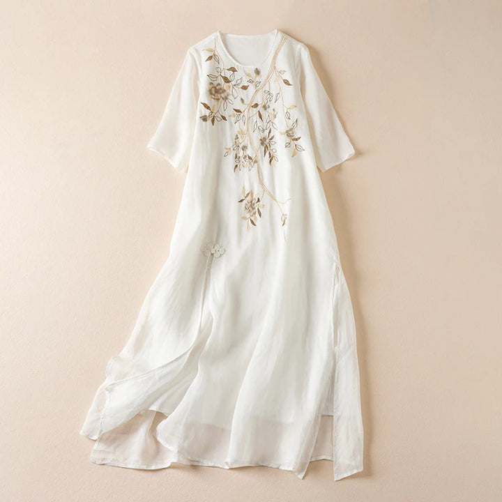 Savannah Embroidered Linen Maxi Dress