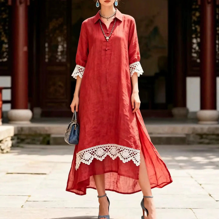 Marigold Lace Trim Midi Dress