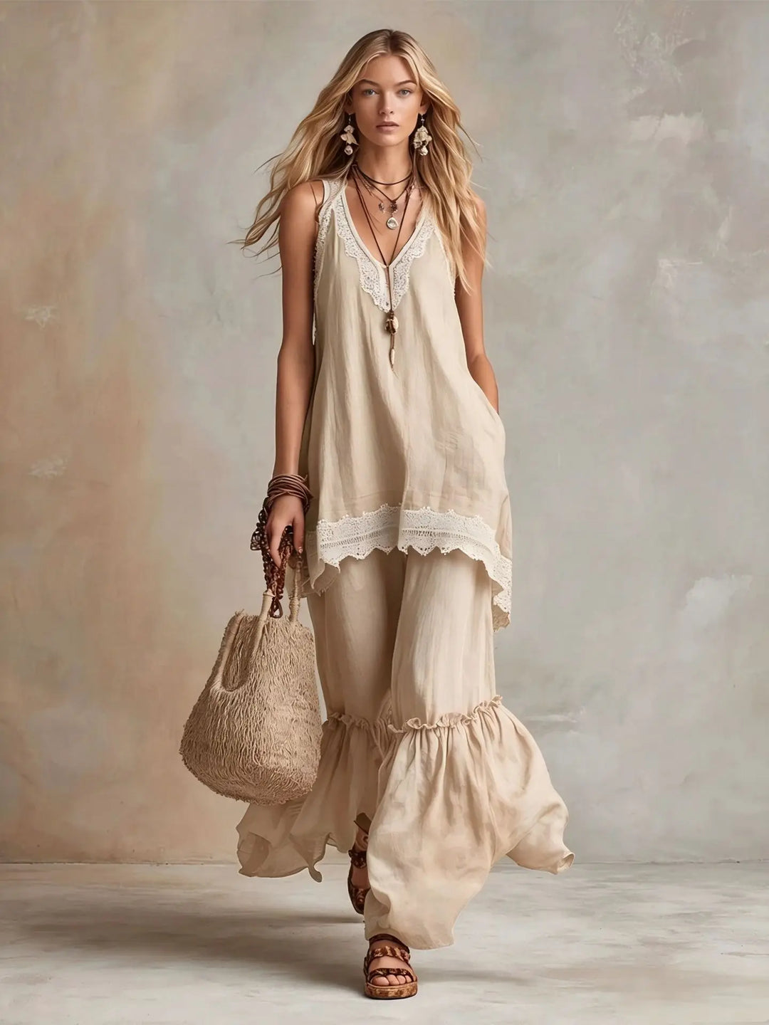 Vangie Ruffle Hem Two Piece Set