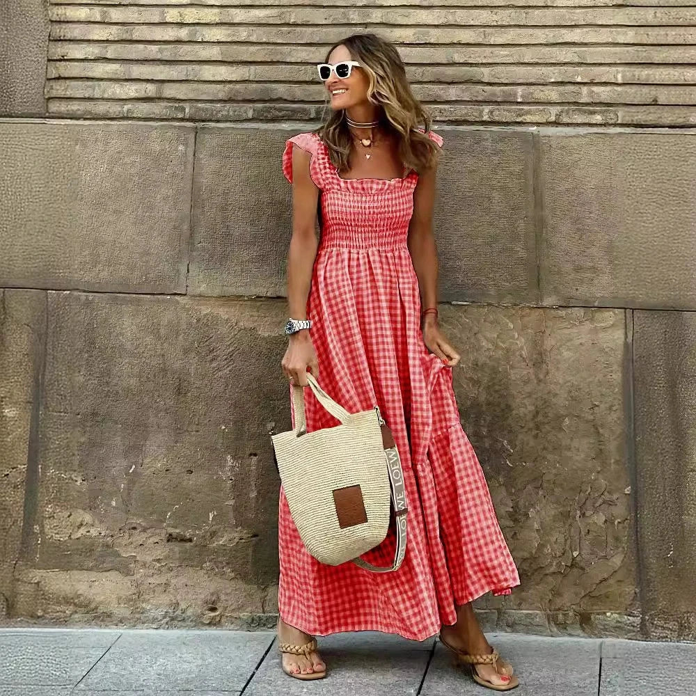 Gwen Retro Plaid Sleeveless Long Dress