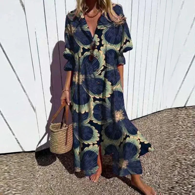 Tasha Casual Printed Long Sleeve Maxi Dress