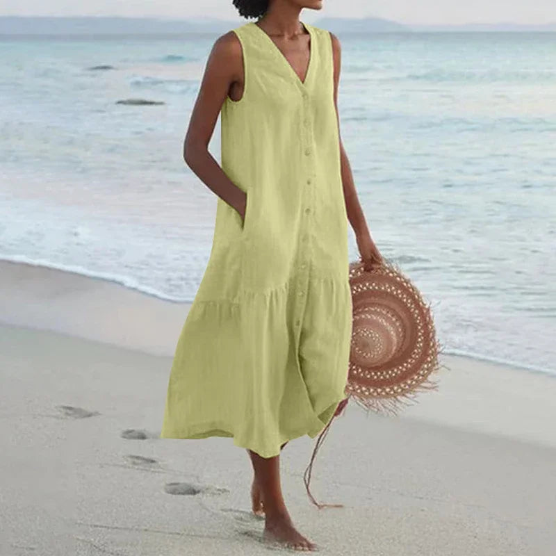 Rosaline Relaxed V Neck Midi Dress