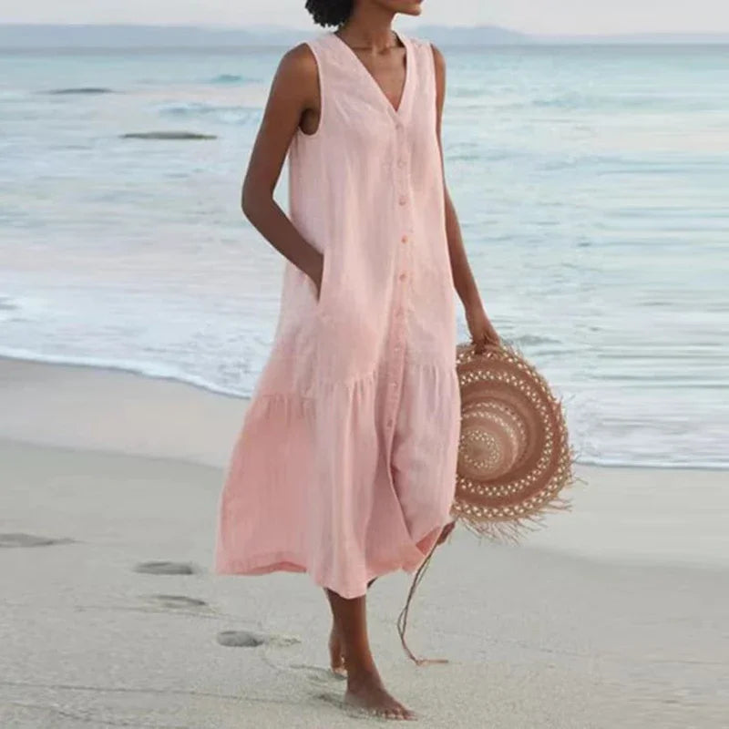 Rosaline Relaxed V Neck Midi Dress