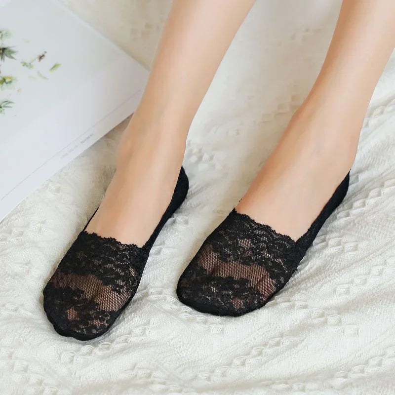 Ameile Cotton Floral Lace No-Show Socks
