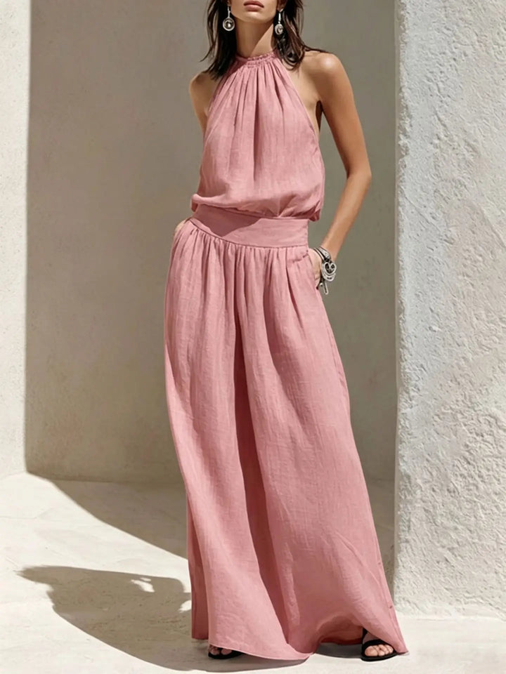 Lacey Halter Ruched Maxi Dress