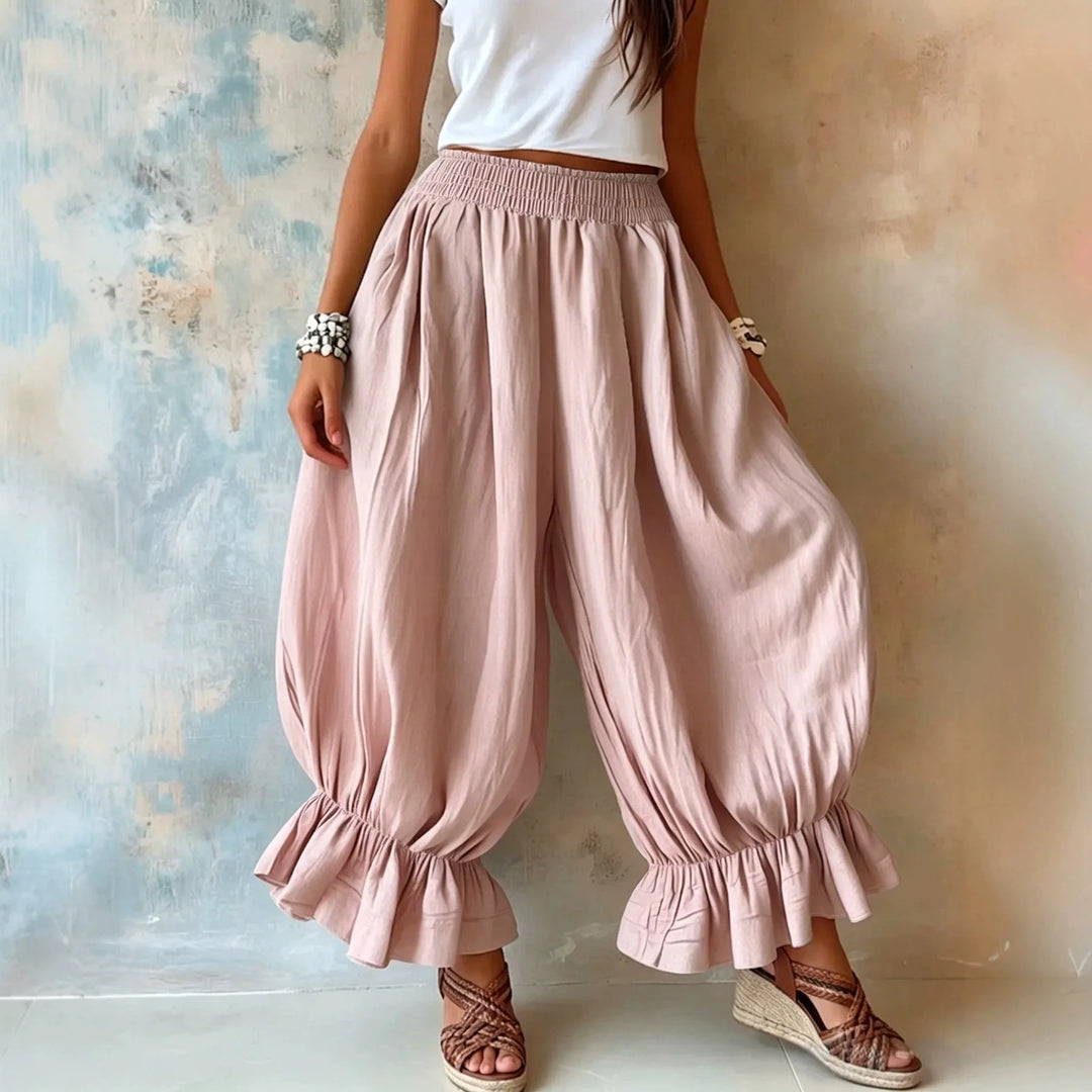 Samantha Ruffle Hem Linen Trousers