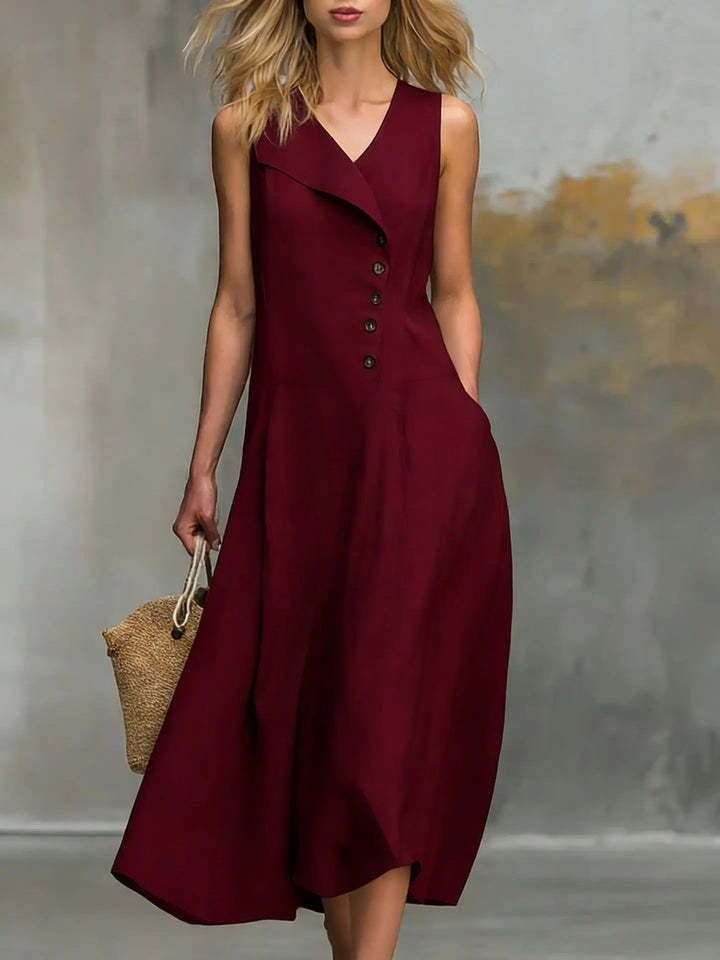 Kenna Button Detail Flowy Midi Dress