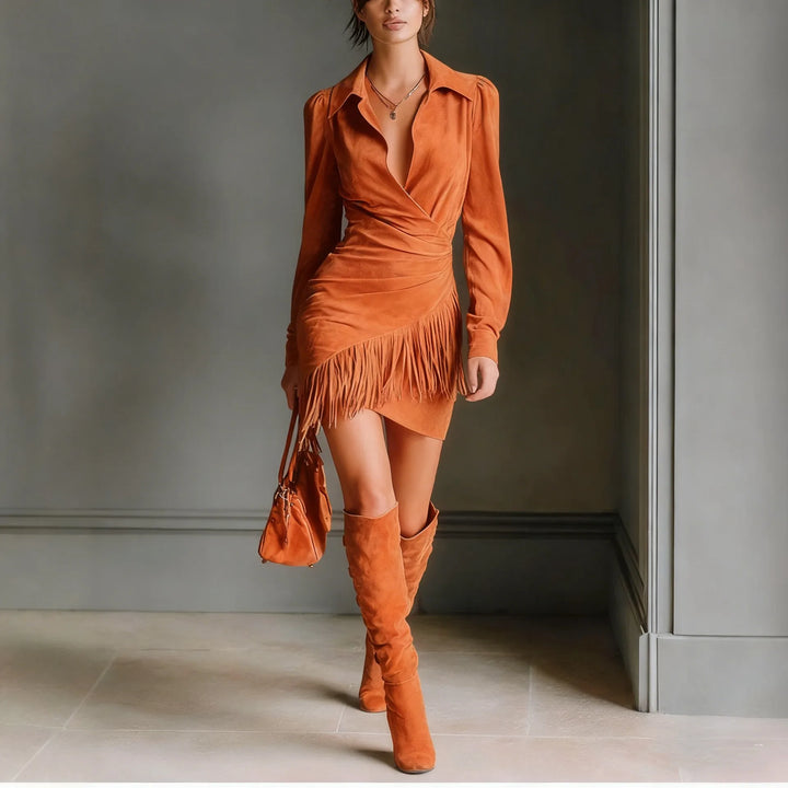 Alora Suede Fringe Mini Dress