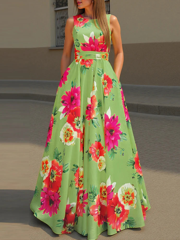 Ria Elegant Sleeveless Wedding Guest Maxi Dress