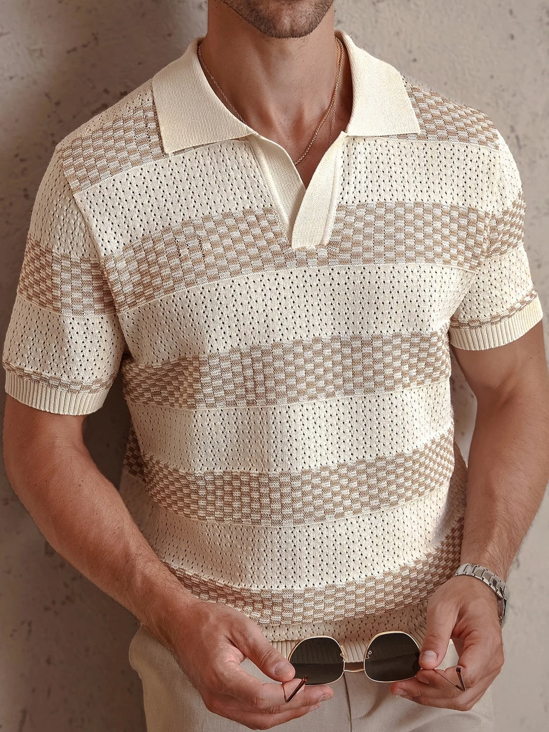 Brooks Striped Knit Polo Shirt