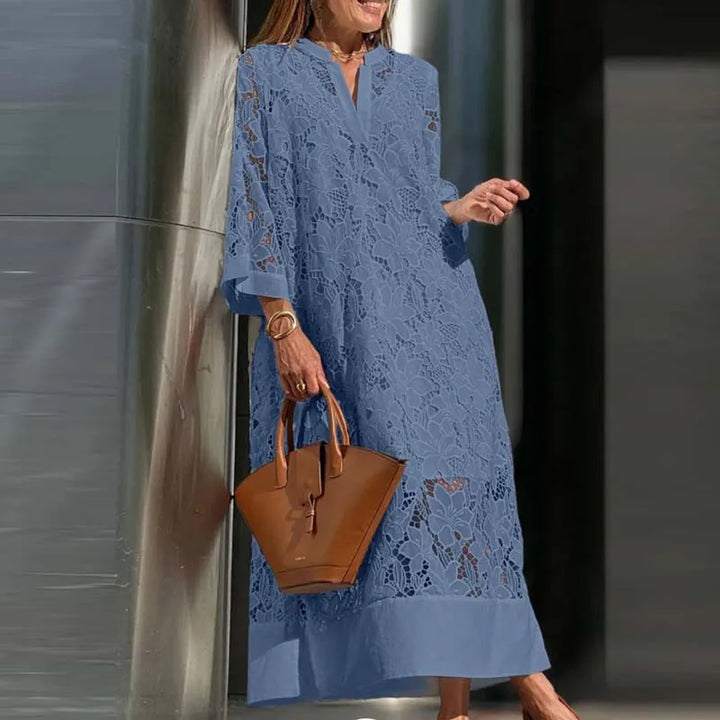 Beatrice Embroidered Eyelet V Neck Maxi Dress