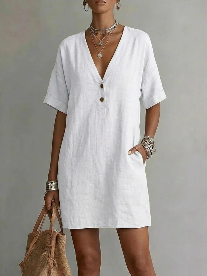 Talia Breathable Linen V-Neck Mini Dress