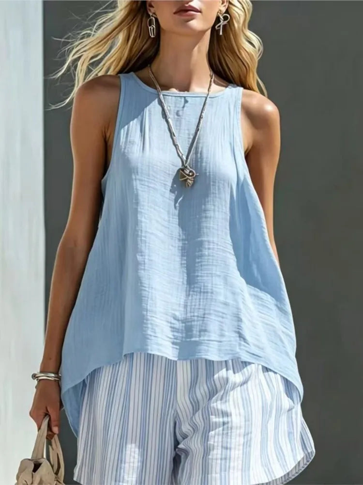 Kaia Sleeveless Striped Two Piece Outfit