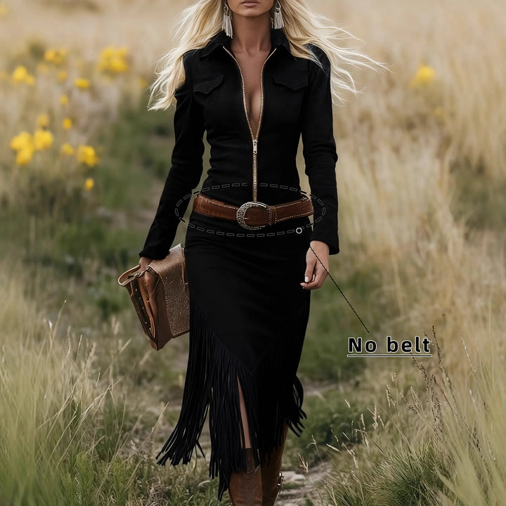 Jolene Suede Fringe Midi Dress