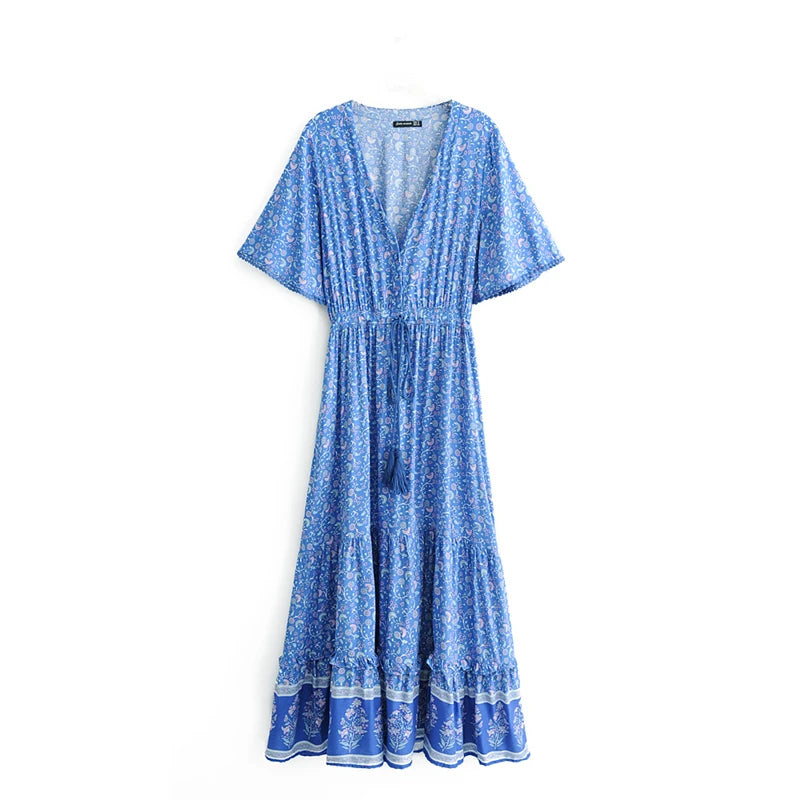 Josephine Drawstring Bohemian Maxi Dress