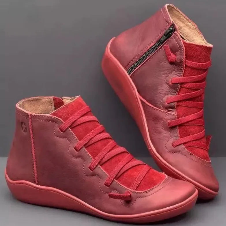 Red lace-up ankle boots side profile detail