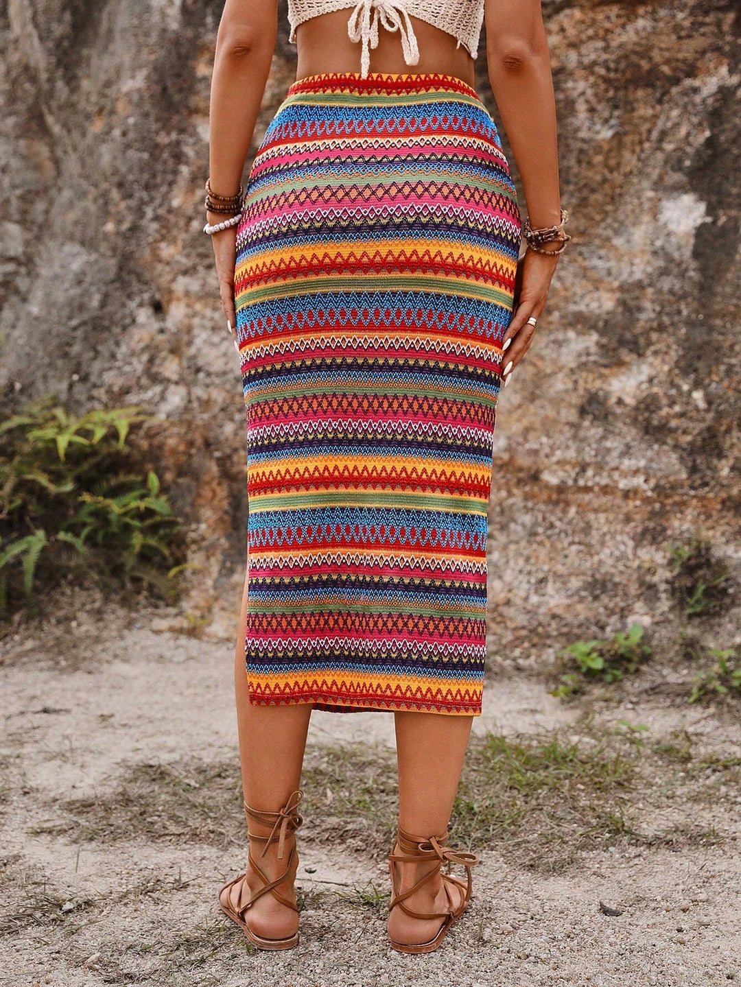 Maren Bohemian Stripe Midi Skirt