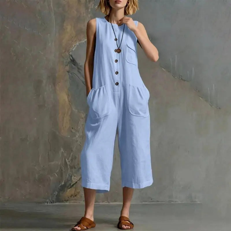 Talia Button Front Realxed Dungaree Jumpsuit
